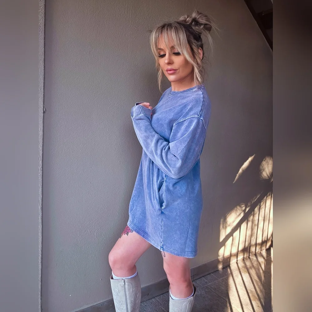 Indigo Pocket Sweatshirt Dress - Picture 7 of 8